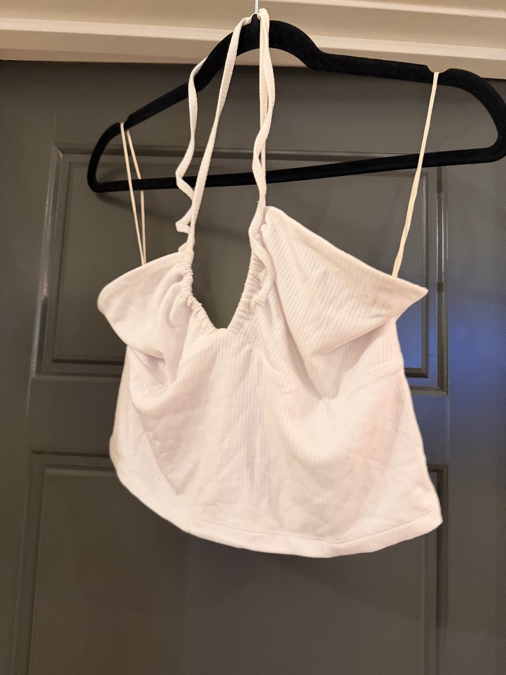 Aritzia White Ribbed Halter Crop Top